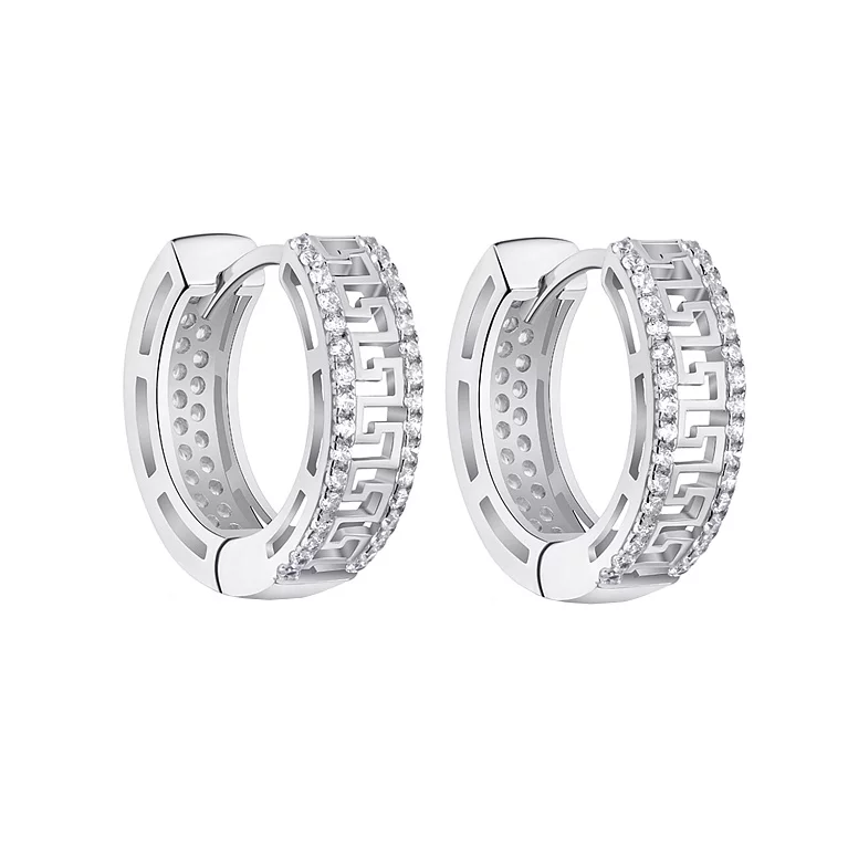 Срібні двосторонні сережки-кільця з фіанітами . Артикул 7502/СК2Ф/2057: ціна, відгуки, фото – купити в інтернет-магазині AURUM
