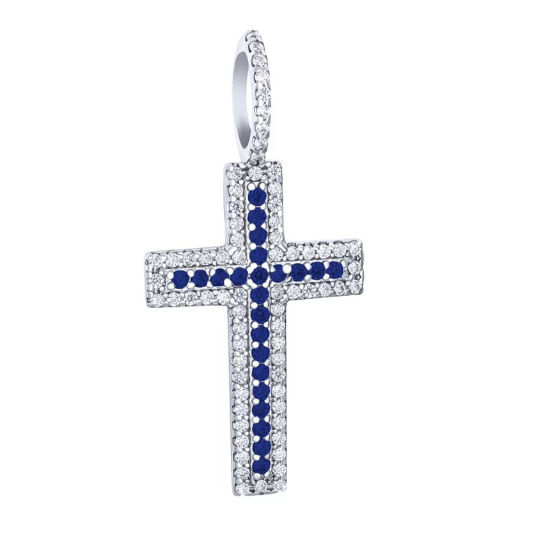 Срібний хрест з синіми та білими фіанітами. Артикул 7504/84529б/c/18: ціна, відгуки, фото – купити в інтернет-магазині AURUM