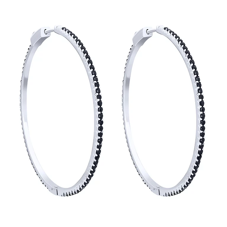 Серебряные серьги-кольца с дорожкой черных фианитов. Артикул 7502/2098812/10: цена, отзывы, фото – купить в интернет-магазине AURUM