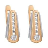 Сережки из комбинированного золота с фианитом - 828176
