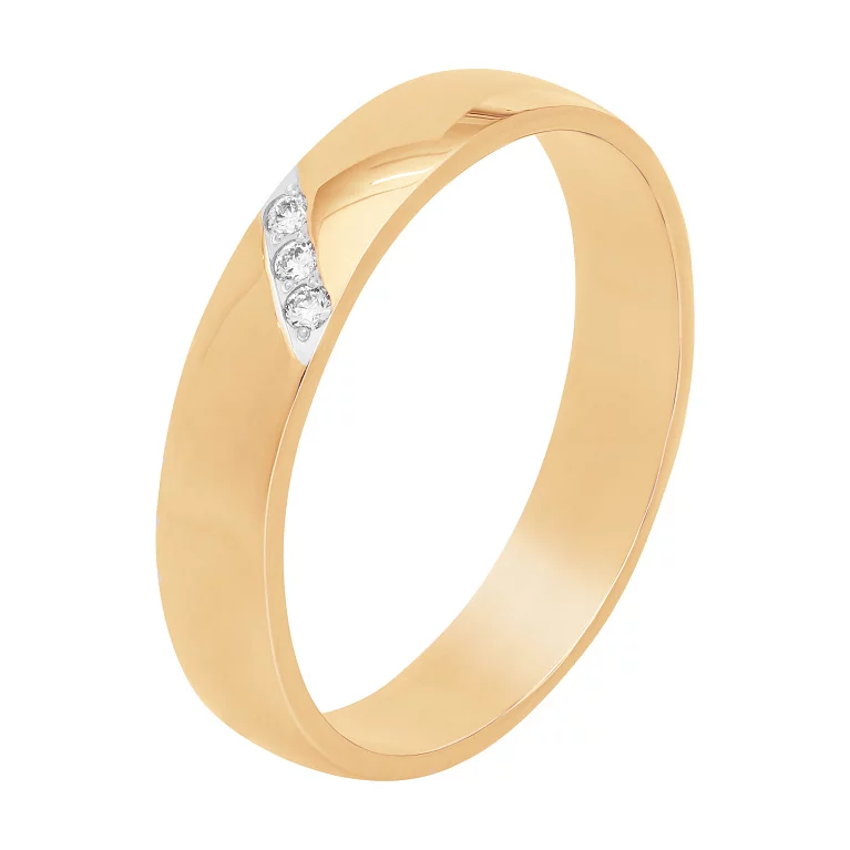 Обручальное кольцо классическое из комбинированного золота с бриллиантом. Артикул 1089/1,25: цена, отзывы, фото – купить в интернет-магазине AURUM