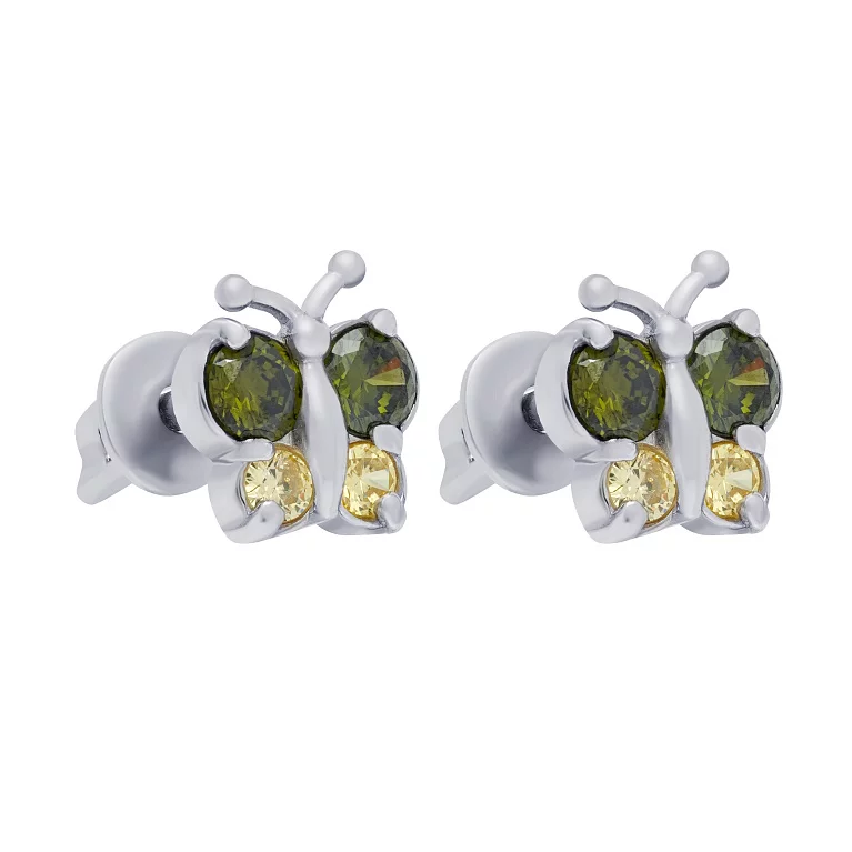 Срібні сережки-гвоздики "Метелик" з фіанітами. Артикул 7518/82566о/ж/217: ціна, відгуки, фото – купити в інтернет-магазині AURUM