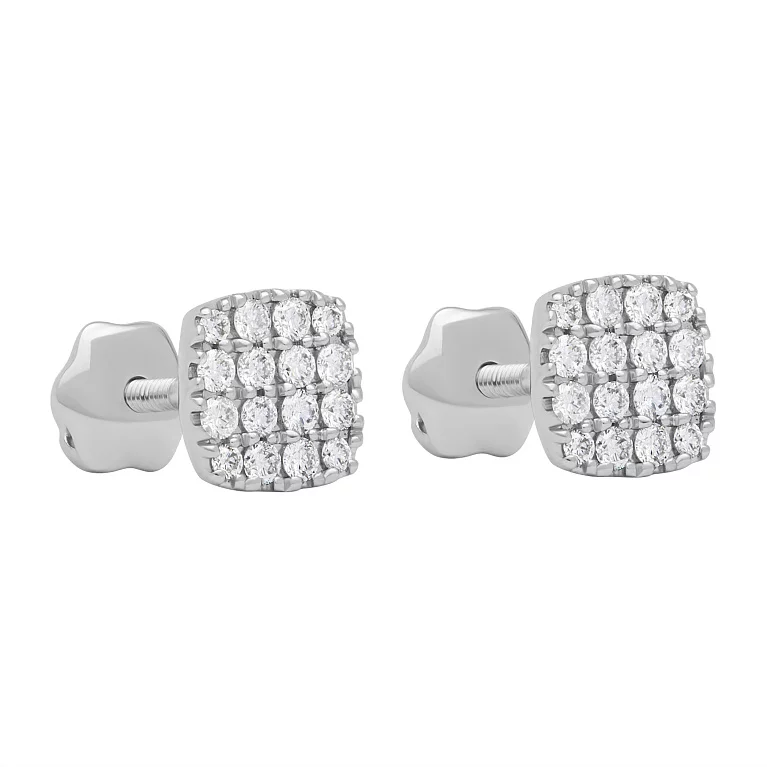 Сережки-гвоздики из белого золота с бриллиантами. Артикул С341626020б: цена, отзывы, фото – купить в интернет-магазине AURUM