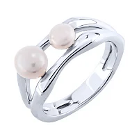 Срібна подвійна каблучка з перлинами - 2091851