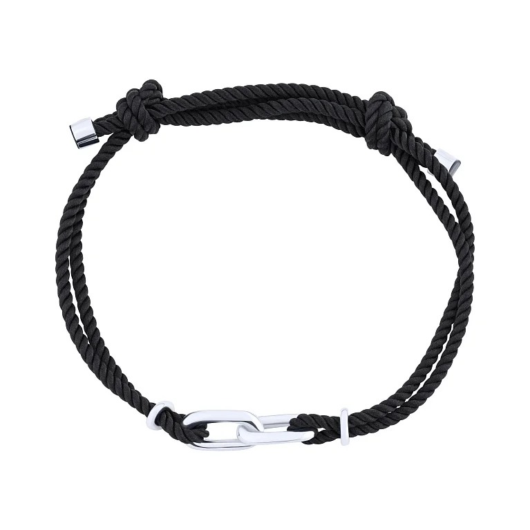 Подвійний шовковий браслет "Ланки" зі срібними вставками - 2149195