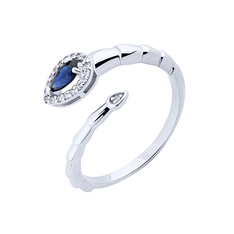 Незамкнутое кольцо из белого золота с сапфиром и бриллиантами - 2134971