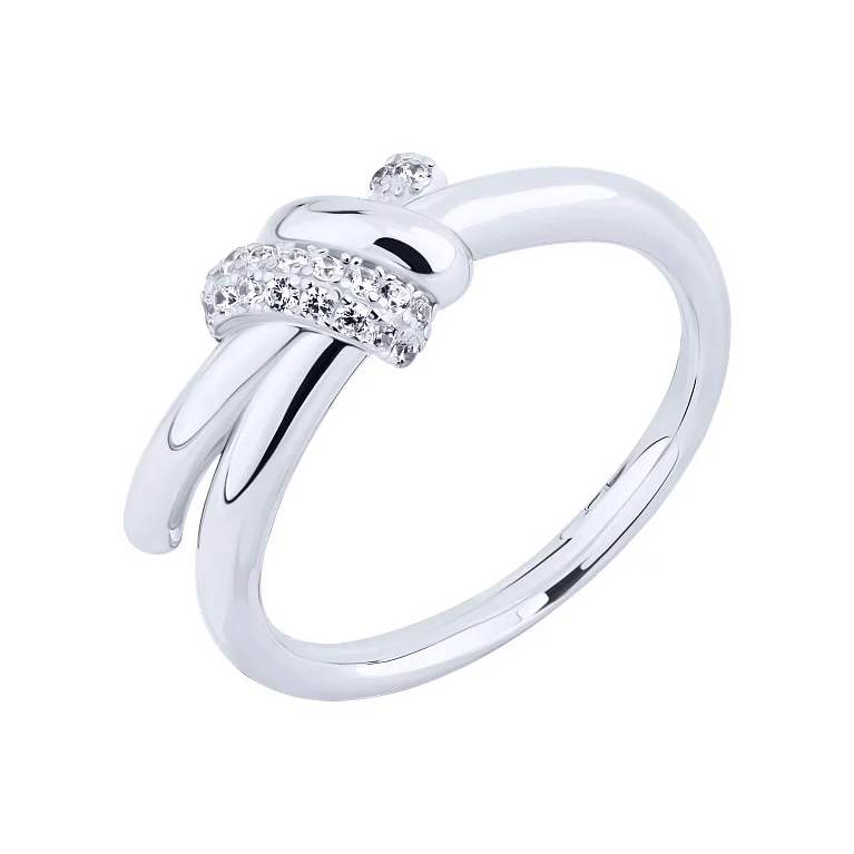 Срібна каблучка "Джгут" з розсипом фіанітів - 2138190