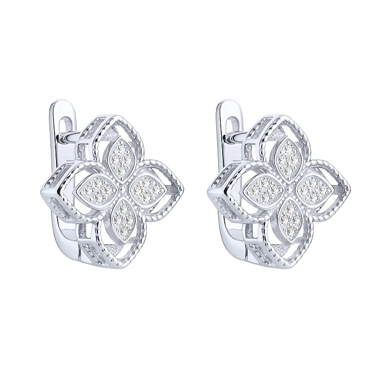 Сережки "Квіти" зі срібла з фіанітами - 2187052