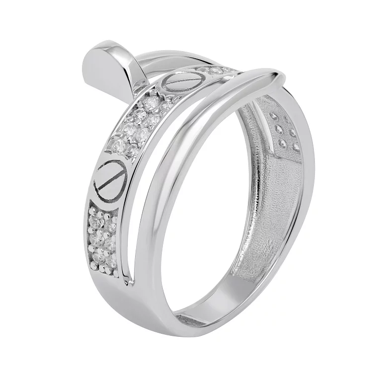 Широкое кольцо "Гвоздь" из белого золота с фианитами. Артикул 212701702: цена, отзывы, фото – купить в интернет-магазине AURUM