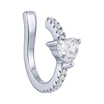 Серебряная моносережка-каффа "Сердце" с фианитами - 2250344