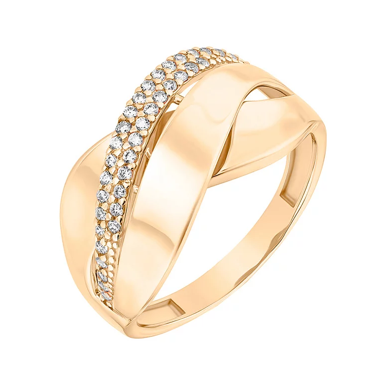 Массивное золотое кольцо "Бесконечность" с россыпью фианитов. Артикул 155032: цена, отзывы, фото – купить в интернет-магазине AURUM