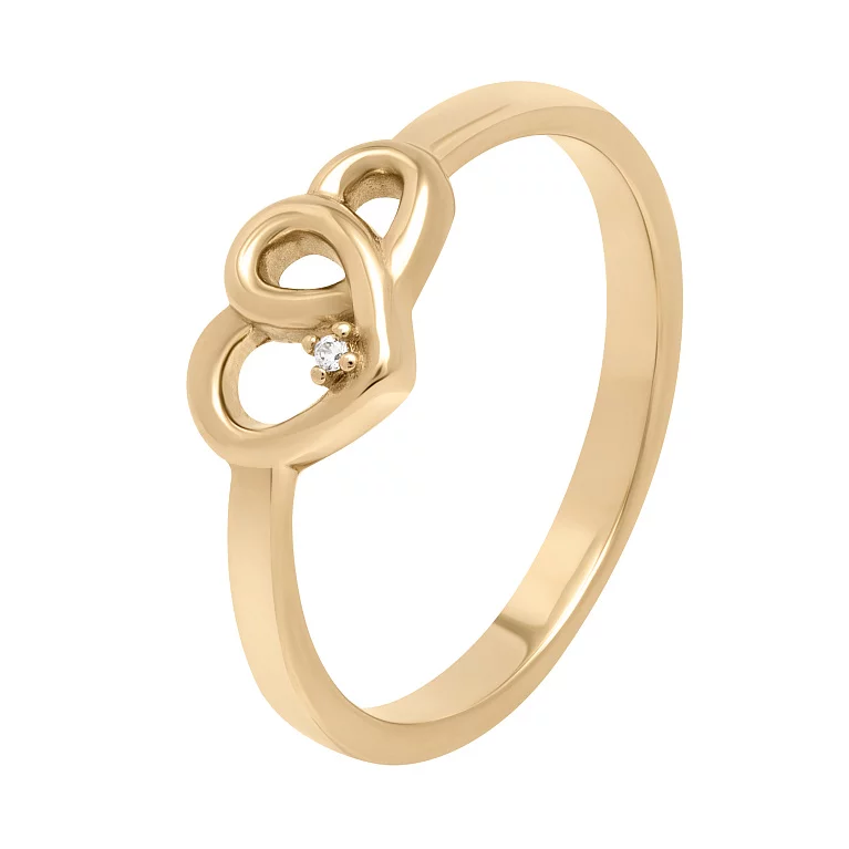 Кольцо "Сердечки" из красного золота с фианитом. Артикул 1110122101: цена, отзывы, фото – купить в интернет-магазине AURUM