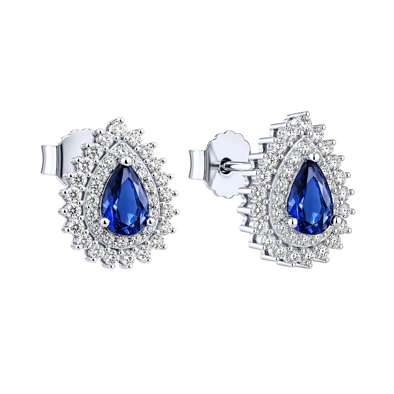 Сережки-пусети "Крапля" зі срібла з альпінітом та фіанітами  - 2257954