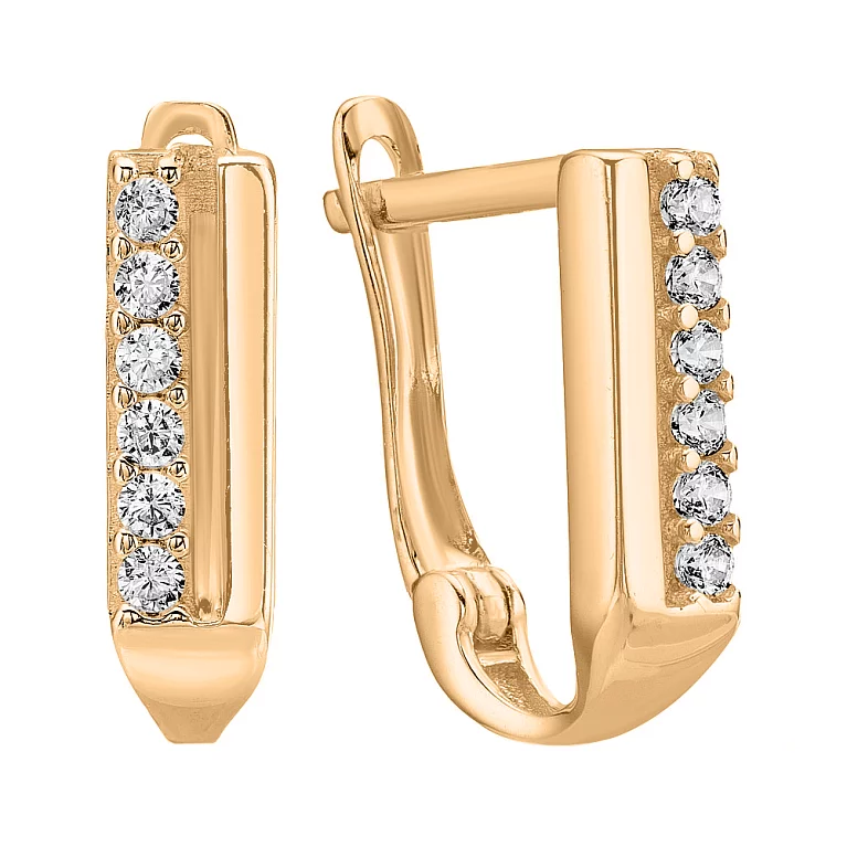 Золоті сережки з доріжкою фіанітів. Артикул 106927: ціна, відгуки, фото – купити в інтернет-магазині AURUM
