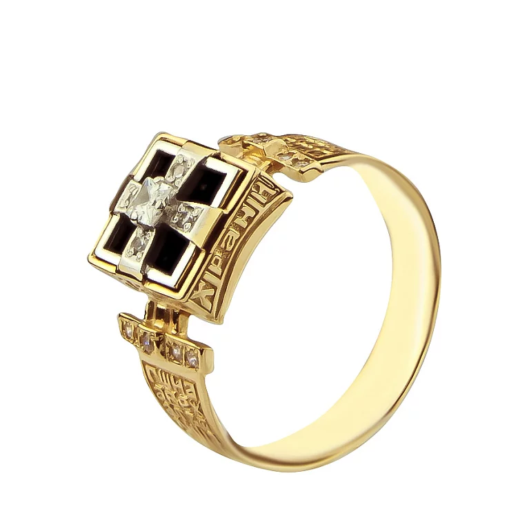 Перстень-печатка из красного золота с ониксом и фианитами. Артикул 9618-оникс: цена, отзывы, фото – купить в интернет-магазине AURUM