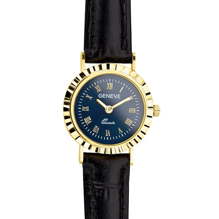 Наручные часы "Geneve" из лимонного золота с кожаным ремешком и алмазной гранью - 2181237