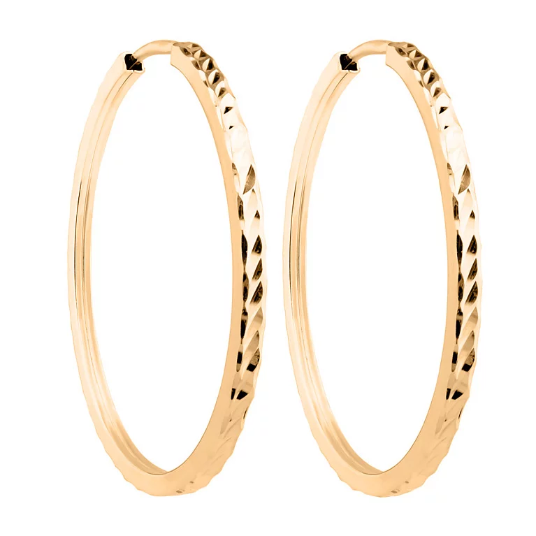 Серьги-кольца в красном золоте с алмазной гранью. Артикул 122106/35: цена, отзывы, фото – купить в интернет-магазине AURUM