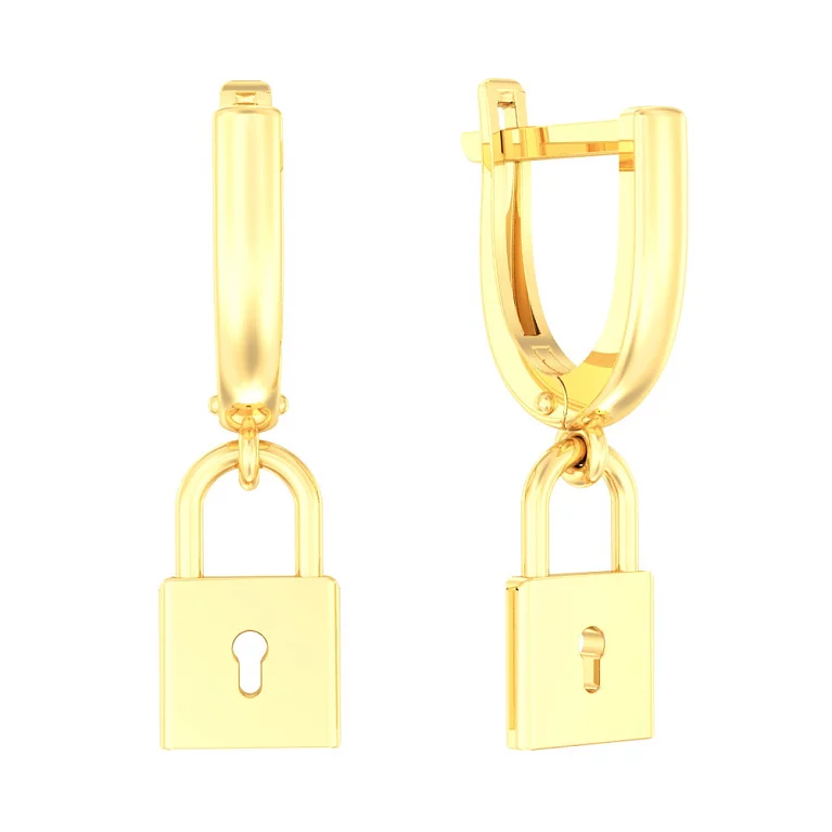 Сережки із жовтого золота з підвісами "Замочок". Артикул 110430ж: ціна, відгуки, фото – купити в інтернет-магазині AURUM