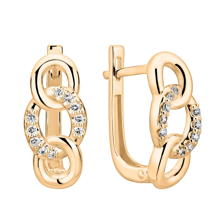 Серьги из комбинированного золота с бриллиантами "Звенья" - 1505283