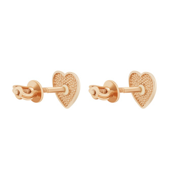 Сережки-гвоздики из красного золота "Сердечко" - 1723077