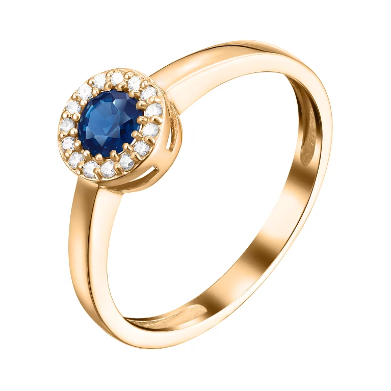 Кольцо из красного золота с бриллиантом и сапфиром. Артикул К1124с: цена, отзывы, фото – купить в интернет-магазине AURUM