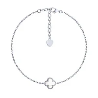 Стильний срібний браслет "Конюшина" з перламутром та якірним плетінням - 1935262