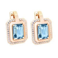 Стильные сережки из красного золота в геометрическом стиле с топазом и фианитами - 1925553