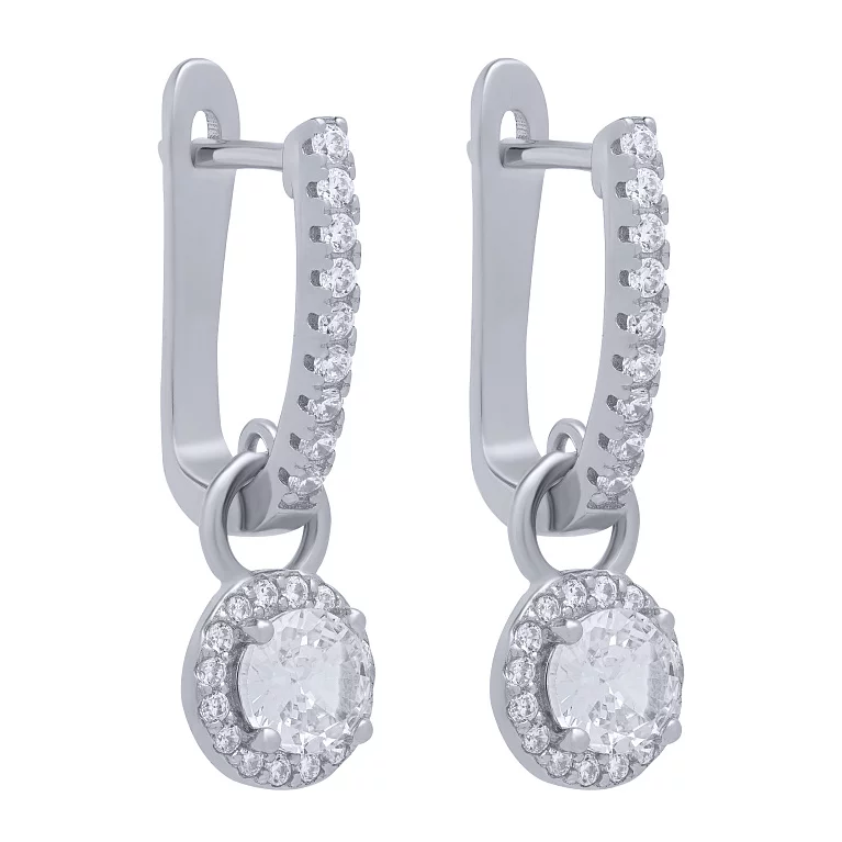 Срібні сережки з підвіскою та фіанітами. Артикул 7502/2152453: ціна, відгуки, фото – купити в інтернет-магазині AURUM