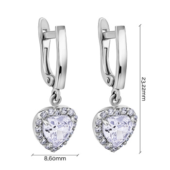Сережки "Сердце" из белого золота с подвесом и фианитами - 1689613