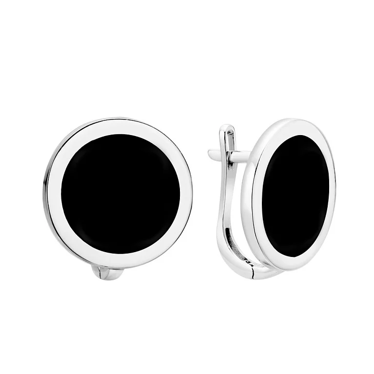 Сережки з білого золота з емаллю - 1504276