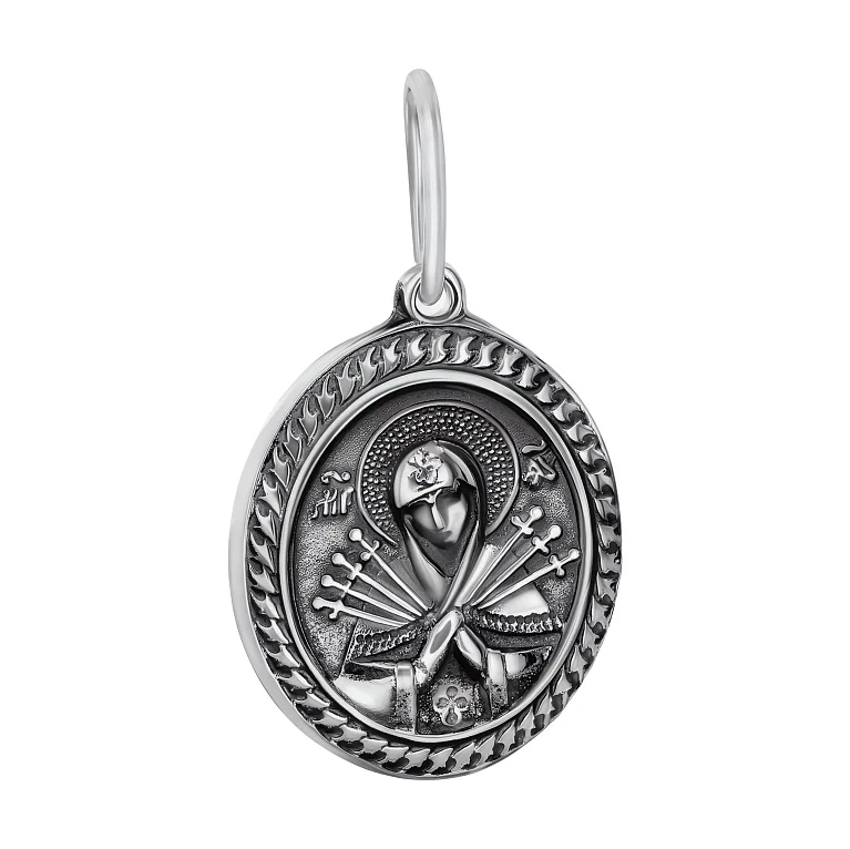Ладанка зі срібла "Богородиця Семистрільна" та "Янгол Охоронець" з чорнінням - 1549008