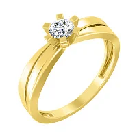 Кольцо из лимонного золота с фианитом - 1873465