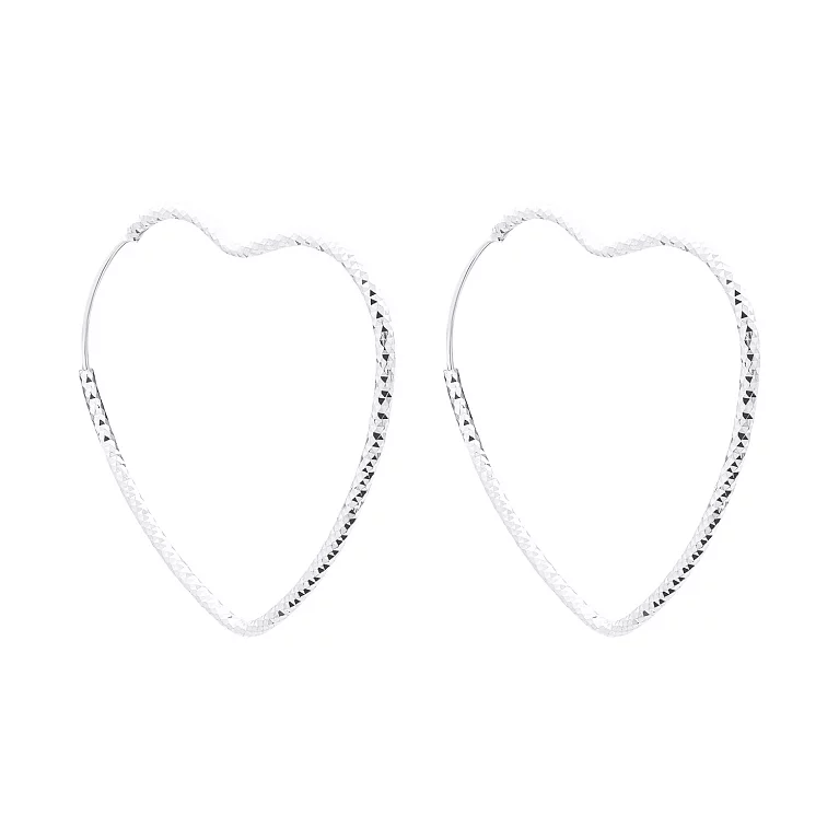 Серьги-кольца из серебра в форме "Сердечка" с алмазной гранью. Артикул 7502/FE13266: цена, отзывы, фото – купить в интернет-магазине AURUM