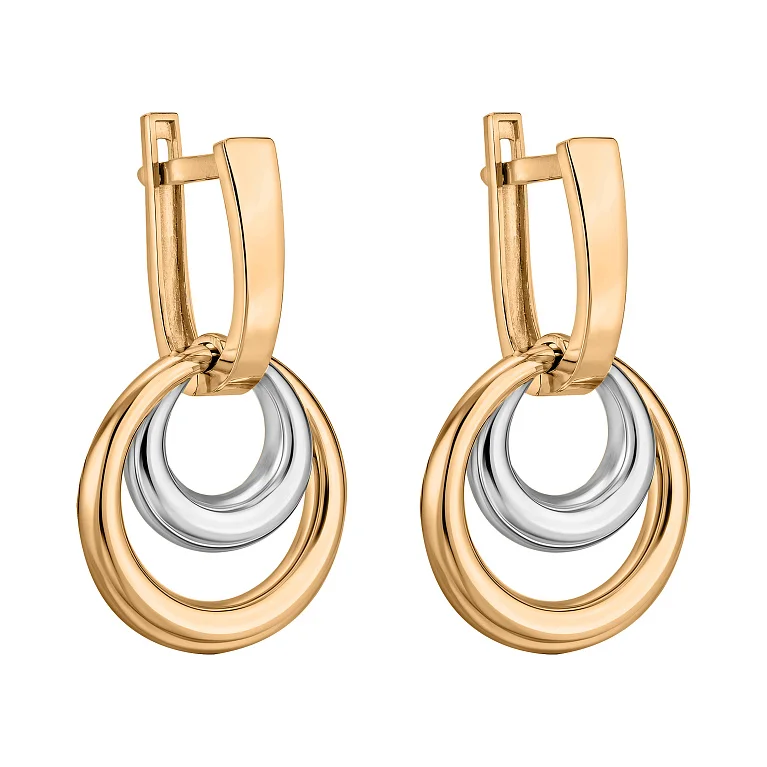 Сережки з комбінованого золота "Кола" з підвісом - 2166226