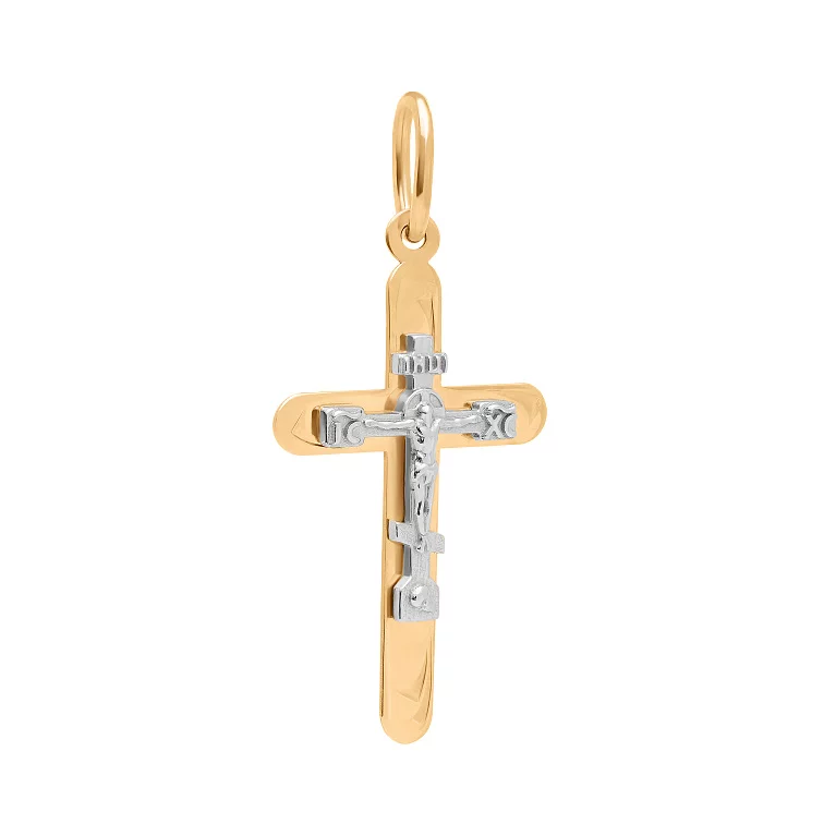 Крестик нательный из комбинированного золота. Артикул 131076: цена, отзывы, фото – купить в интернет-магазине AURUM