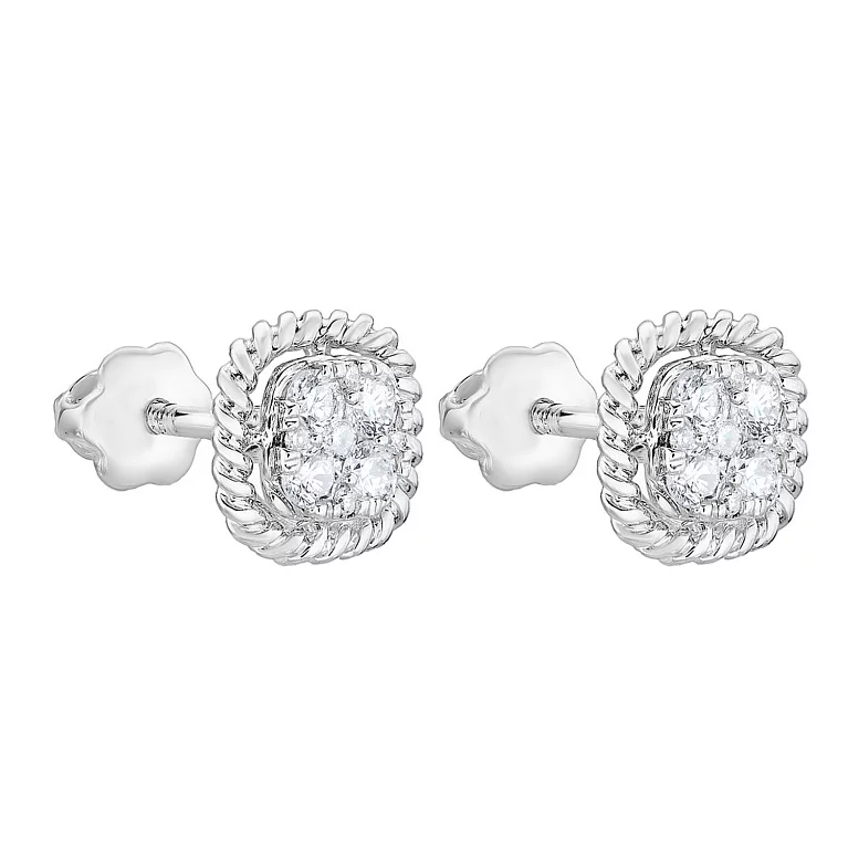 Сережки-гвоздики з білого золота з діамантами. Артикул С341325030б: ціна, відгуки, фото – купити в інтернет-магазині AURUM