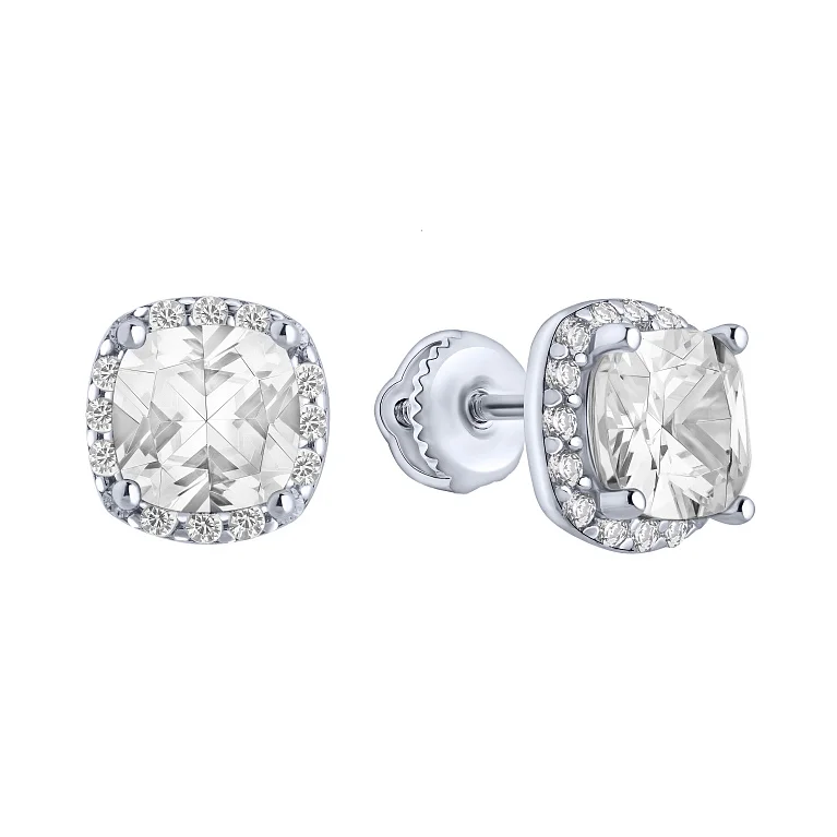 Срібні сережки-пусети з фіанітами - 2159902