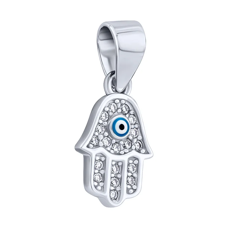 Серебряный подвес "Хамса" с фианитами и эмалью - 2085505