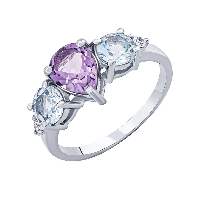 Серебряное кольцо с аметистом, топазами и фианитом - 2022151