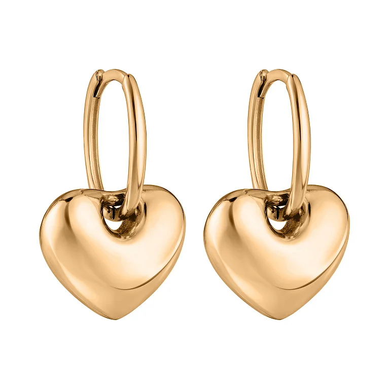 Серьги-кольца трансформеры с подвесом "Сердце" в красном золоте - 2182591