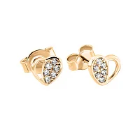 Серьги-гвоздики в красном золоте "Сердечка" с фианитами - 1733913
