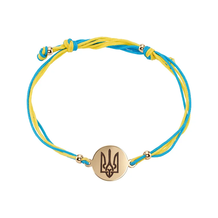 Патриотический браслет "Тризуб — Герб Украины" из шелка с вставками из красного золота - 2222303
