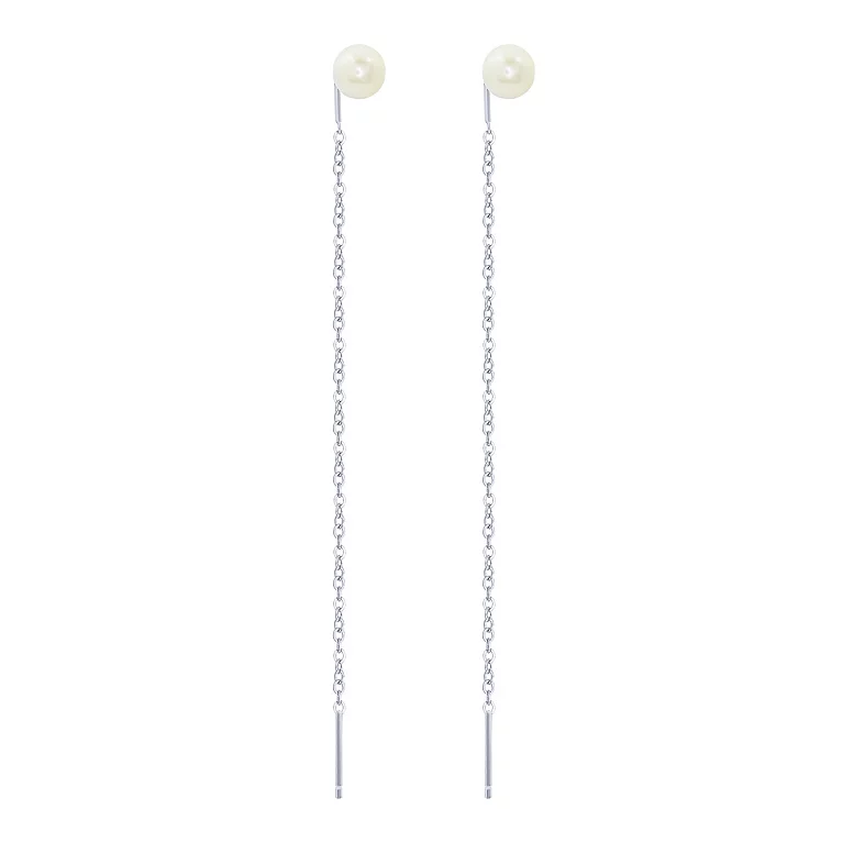 Сережки-протяжки срібні з перлами. Артикул 7502/2122401/159: ціна, відгуки, фото – купити в інтернет-магазині AURUM