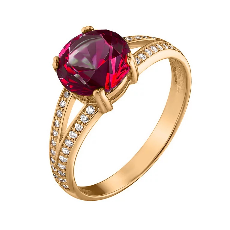 Золотое кольцо с рубином и фианитами. Артикул 1191622101/18: цена, отзывы, фото – купить в интернет-магазине AURUM