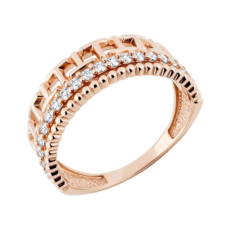 Елегантна каблучка з червоного золота з фіанітами  - 2214501