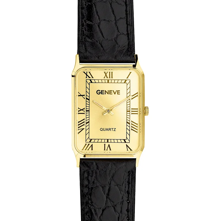 Часы наручные "Geneve" в лимонном золоте с кожаным ремешком - 2181233
