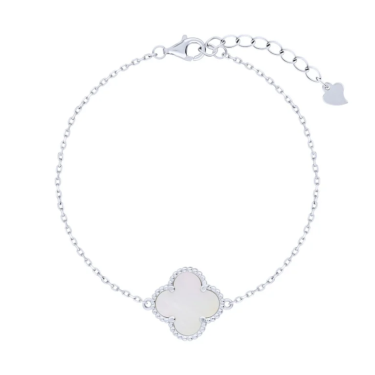 Срібний браслет "Конюшина" з перламутром плетіння якірне - 2147078