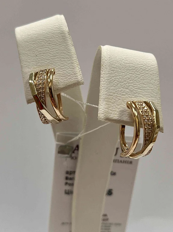 Серьги из комбинированного золота с фианитами - 829856