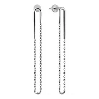 Серьги-гвоздики из белого золота с цепочкой якорного плетения - 1810152