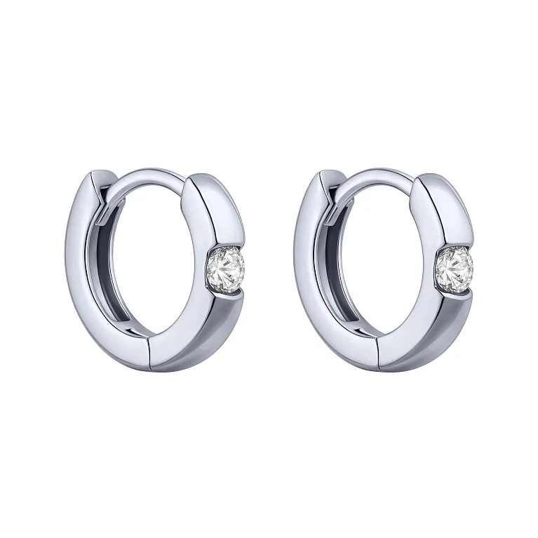 Серьги-кольца из серебра в стиле миннимализм с фианитом - 1785760